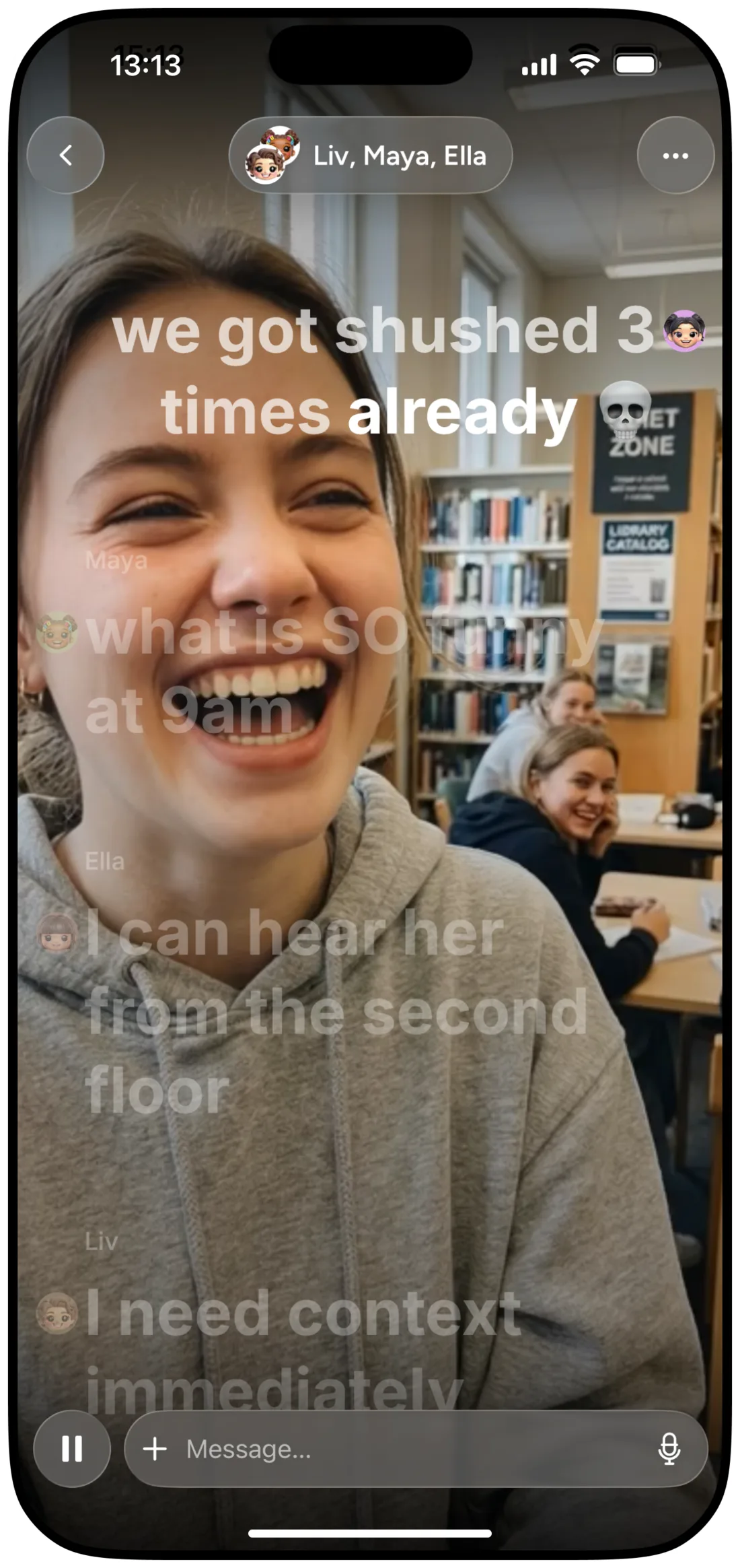 Crosstalk group chat playing over a shared video from the library